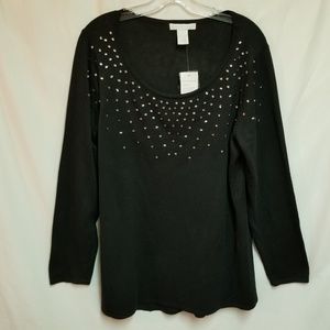Design History Black Knit Beaded Sweater Size 1X